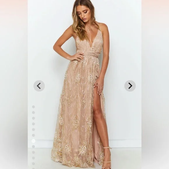Showpo. | Dresses | Nwt New York Nights Plunge Cross Back Maxi Dress In Gold  | Poshmark